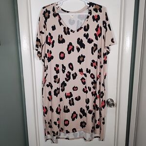 Terra & Sky Women 3X T-shirt Day Dress Animal Print Short Sleeve Pockets Midi